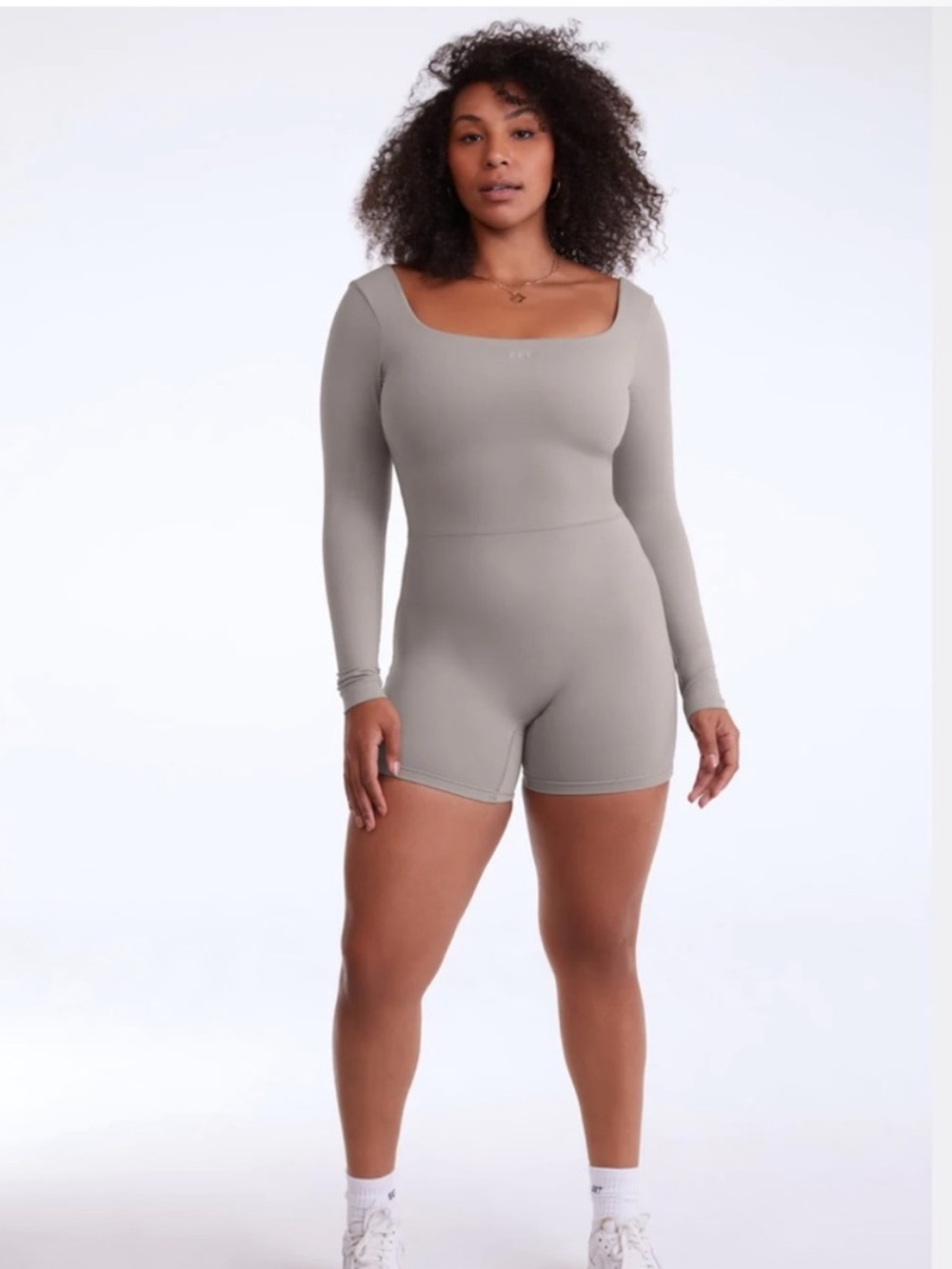Set Active Sportbody Long Sleeve Shortysuit Workout Onesie in Stone Size Large